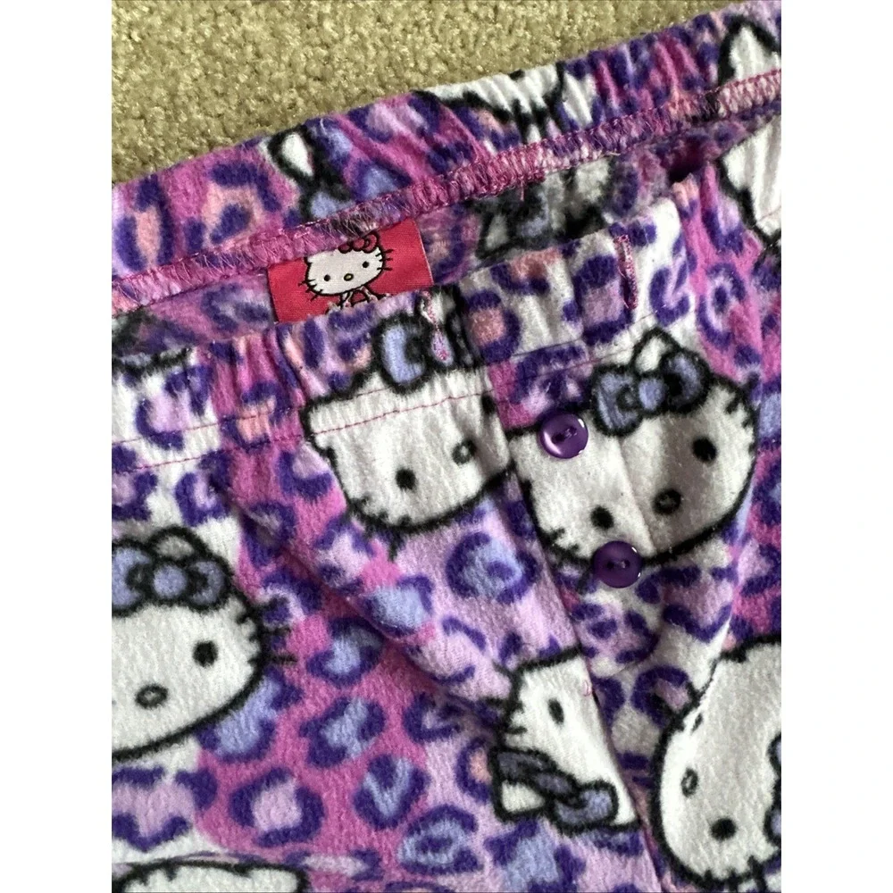 Hello Kitty Pink /Purple Striped Pajama 2 Piece Set Girls Size XL‎ Sanrio fleece